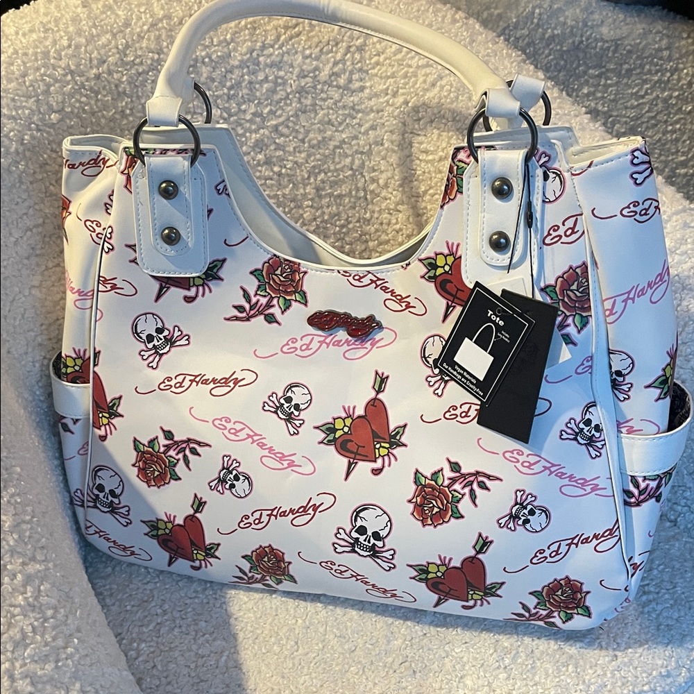 Ed Hardy Skull and Rose Shoulder Bag - Picture 2 of 15